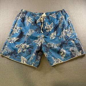Speedo Mens Blue Hibiscus Floral Swim Trunks Board Shorts Large Cargo Pocket L
